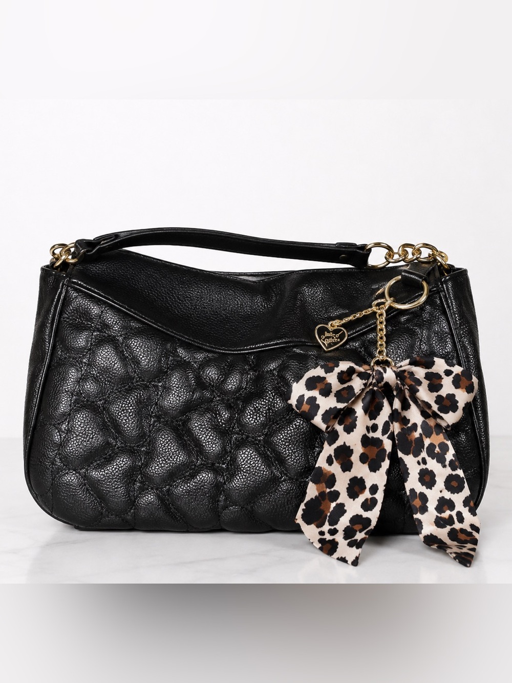 Betsey Johnson black quilt shoulder bag animal print with bow Mob Wife
